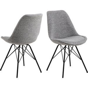 AC Design Furniture Emanuel Set van 2 eetkamerstoelen in grijs, gevoerde zitting en zwarte metalen poten, moderne keukenstoelen, eetkamermeubels, B: 48,5 x D: 54 x H: 85,5 cm