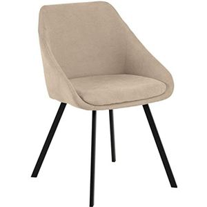 AC Design Furniture Mina Eetkamerstoelen, 2-delige set, keukenstoelen met armleuningen, keukenstoelset, gestoffeerde stoelen met microvezelbekleding in beige en zwarte metalen poten, accentstoelen,