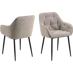 AC Design Furniture Bentley Eetkamerstoelen met rugleuning, set van 2, gestoffeerde eetkamerstoel, beige gestoffeerde stoffen zitting met zwarte metalen poten, thuiskantoorstoel