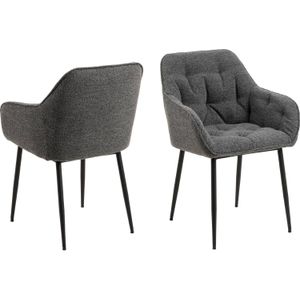 AC Design Furniture Bentley Eetkamerstoelen met rugleuning, set van 2, gestoffeerde eetkamerstoel, gestoffeerde stoffen zitting in antraciet met zwarte metalen poten, thuiskantoorstoel