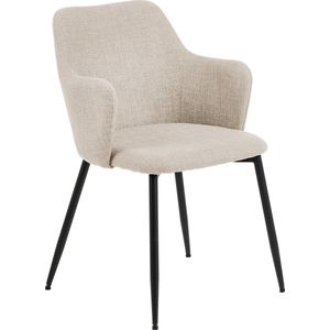AC Design Furniture Ilsebeth Eetkamerstoelen met rugleuning, set van 2, gevoerde eetkamerstoel, gestoffeerde stoffen zitting in beige met zwarte metalen poten, accentstoel, thuiskantoor stoel