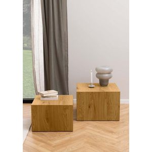 AC Design Furniture Dicte vierkante salontafel set van 2, natuur met wilde eikenlook, elegante woonkamertafel, bijzettafel voor woonkamer, B: 58 x H: 40 x D: 58 cm en B: 50 x H: 33 x D: 50 cm x D: 50