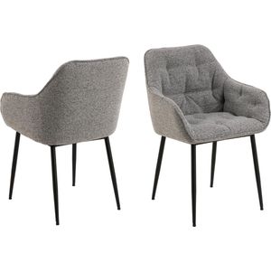 AC Design Furniture Bentley Eetkamerstoelen met armleuningen, met rugleuning, gevoerde zitting van grijze stof met zwarte metalen poten, bureaustoel voor thuis