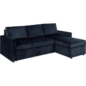 Sacramento slaapbank chaise longue omkeerbaar, verborgen opslag en uitschuifbaar bed donkerblauw.