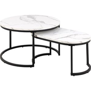 Giga Living - Salontafel Mario - MDF Wit - Marmerlook - Zwart Metal