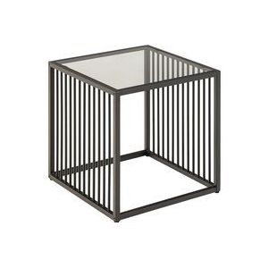 AC Design Furniture Steffen Bijzettafel vierkant met rookkleurige glasplaat en zwart metalen frame, salontafel in industriële stijl, woonkamermeubels