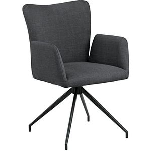 AC Design Furniture Laurikke Eetkamerstoelen, set van 2 stuks, donkergrijs, keukenstoelen met draaifunctie, gestoffeerde stoelen in structuurstof en zwarte metalen voet, elegante accentstoelen,