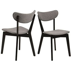 AC Design Furniture Roxanne Set van 2 eetkamerstoelen van rubberhout, 79,5 x 45 x 55 cm, grijs/zwart