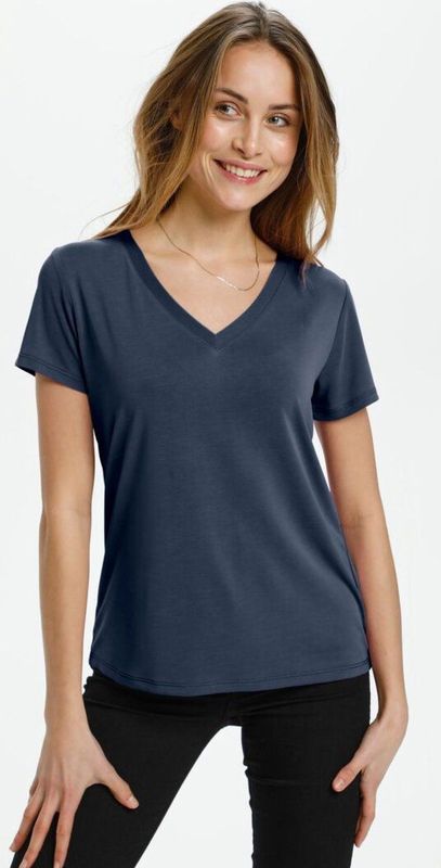 Shirt - Columbine - Effen - V-hals - Kwartmouw - Normale Pasvorm - Jersey