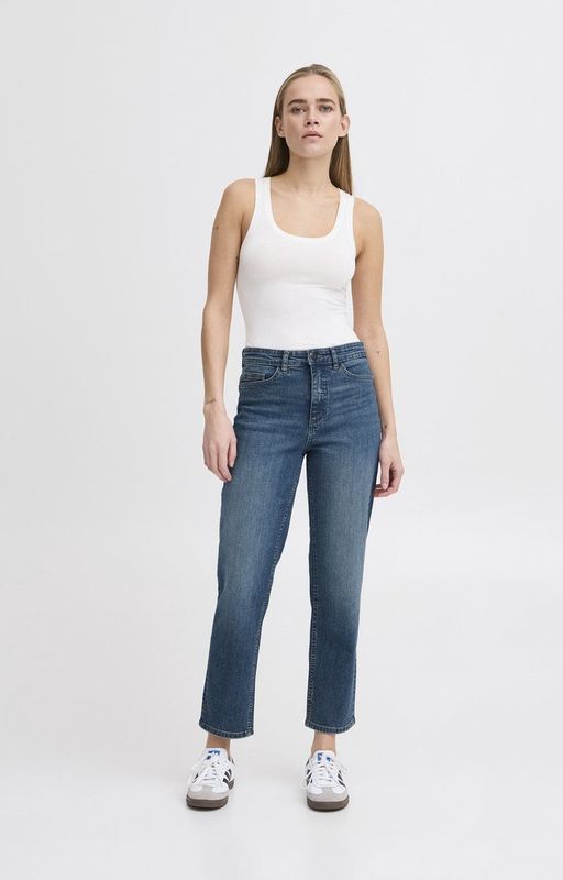 ICHI IHTWIGGY Raven Damesjeans, denim broek met stretch, rechte snit, crop lengte, Medium Blue (19037), 27