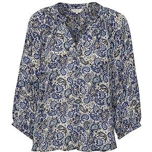 Part Two Damesblouse, V-hals, 3/4-mouwen, ontspannen pasvorm, bedrukt, Blauwe paisley-print, 32