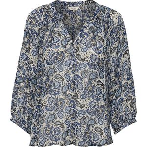 Part Two Damesblouse, V-hals, 3/4-mouwen, ontspannen pasvorm, bedrukt, Blauwe paisley-print, 42