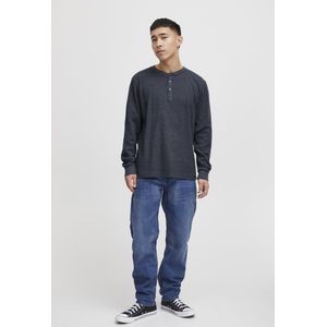 BLEND - Noble - T-shirt - Navy - Jersey, Henley Hals, Lange Mouw
