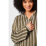 KAFFE - CURVE - Blouse - Kaki/Wit - Wijde Blouse met Tuniek Kraag