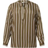 KAFFE - CURVE - Blouse - Kaki/Wit - Wijde Blouse met Tuniek Kraag