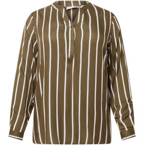 KAFFE - CURVE - Blouse - Kaki/Wit - Wijde Blouse met Tuniek Kraag