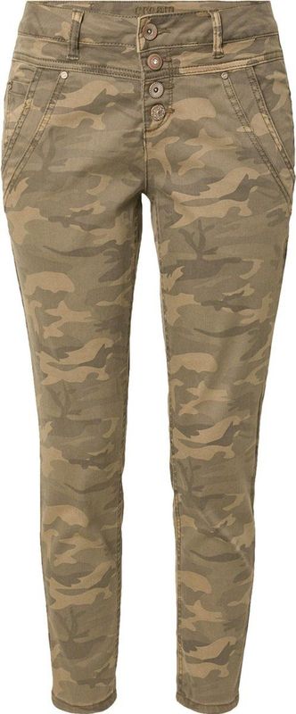 Cream - Sea Green Printed Camouflage - Damesbroek - 7/8 Cropped Legs - Lage Taille