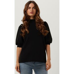 Pofblouse - Zwart - Breigoed - Ronde Hals - Pofmouwen
