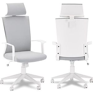 Ibbe Design Bolero Draaibare bureaustoel van witte stof, ergonomisch, bureaustoel met wieltjes, kantelfunctie en in hoogte verstelbaar, zithoogte 46-54 cm