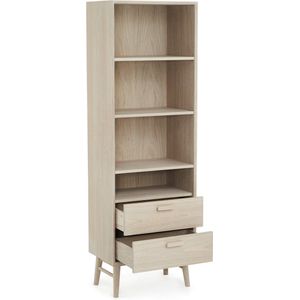 Furnhouse Ibbe Porto Design Boekenkast met 4 planken, massief eikenhout, B 40 x L 60 x H 187 cm, houten rek, staand rek, opbergrek voor woonkamer, kantoor, slaapkamer, werkkamer