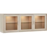 Furnhouse Ibbe Design Porto Wandkast met 3 deuren van massief eiken, 160 cm lang, houten vitrine, glazen vitrine voor woonkamer, eetkamer