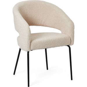 Furnhouse Ibbe Design Set van 2 beige eetkamerstoelen met armleuningen, Natalie Bouclé teddystof, keukenstoelen, gestoffeerd, met metalen poten