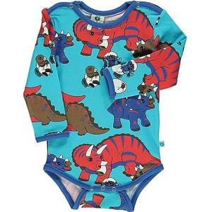 Småfolk Baby Jongens Body LS, Dinosaur Baby en Peuters Kostuum, Blue Atol, 56, blue atoll, 56 cm