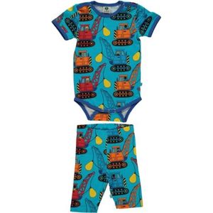 Småfolk Babyjongens set body en shorts met excavators baby peuterkostuum, blue atoll, 98 cm