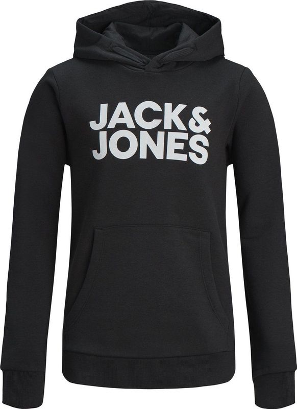 JACK & JONES Hoodie - Zwart - Sweatstof - Capuchon - Logo-opdruk