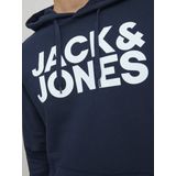 JACK & JONES Corp Logo Sweat Hood - Heren Hoodie - Blauw - Katoenmengsel - Grote Print