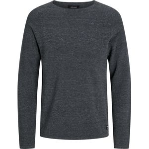 Jack and Jones - Donkergrijze Trui - Katoen - Ronde Hals - Slim Fit