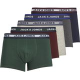 JACK & JONES Jacoliver trunks (5-pack), heren boxers normale lengte, zwart, groen, grijs, donkerrood en blauw