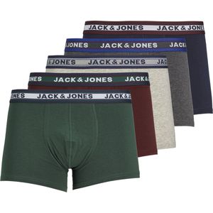 JACK & JONES Jacoliver trunks (5-pack), heren boxers normale lengte, zwart, groen, grijs, donkerrood en blauw
