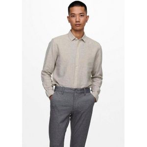 Only & Sons Onscaiden Ls Solid Linen Shirt Noos Herenhemd, Chinchilla, M, chinchilla