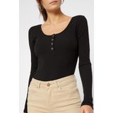 PIECES - T-shirt - Zwart - Lange Mouwen - Geribbeld Effect - Katoen