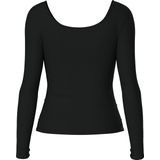 PIECES - T-shirt - Zwart - Lange Mouwen - Geribbeld Effect - Katoen