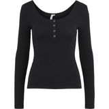 PIECES - T-shirt - Zwart - Lange Mouwen - Geribbeld Effect - Katoen