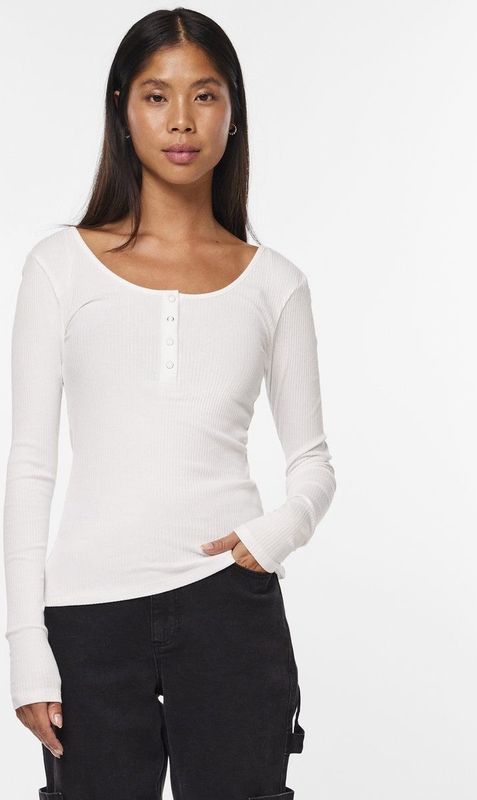Pieces T shirt Pckitte Ls Top Noos Bc 17101437 Bright White Dames