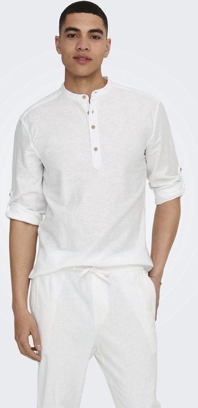 Only & Sons Onscaiden LS Half Placket Shirt - Wit - Lange Mouwen