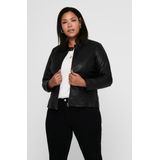 ONLY CARMAKOMA - Leren Jas - Zwart - Polyurethaan - Hoge Opstaande Kraag