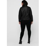 ONLY CARMAKOMA - Leren Jas - Zwart - Polyurethaan - Hoge Opstaande Kraag