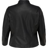 ONLY CARMAKOMA - Leren Jas - Zwart - Polyurethaan - Hoge Opstaande Kraag