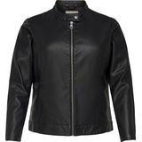 ONLY CARMAKOMA - Leren Jas - Zwart - Polyurethaan - Hoge Opstaande Kraag