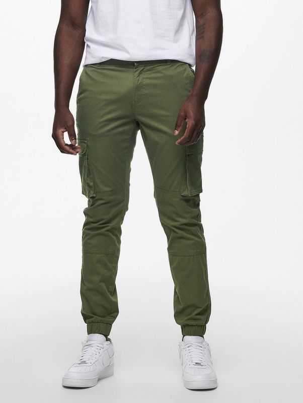 Onscam - Tapered Fit - Cargo Broek - Groen - Twill - Elastisch Detail