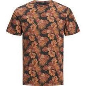 Jack & Jones - JPRAARON TEE SS SH - T-shirt - Donker Blauw - Korte Mouwen - Oranje Bloemenprint