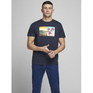 Jack & Jones - JORSUITE TEE SS CREW NECK - Navy Blazer - Korte Mouw - Tropische Print