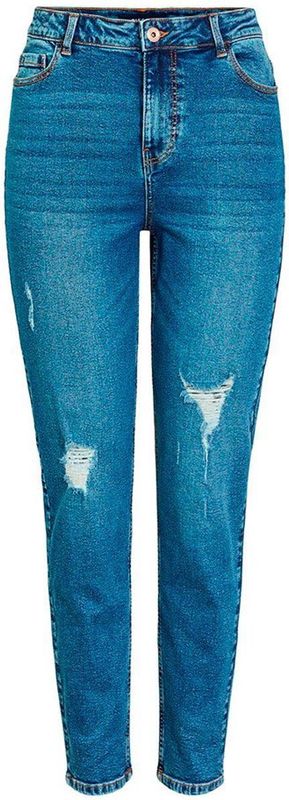 Pieces Kesia Mom Ankle Destroy235 Vi Hoogzittende Jeans Blauw Vrouw