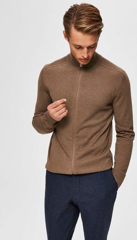 Selected - Berg Trui - Groen - Katoen - Volledige Rits