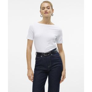 Witte Top Met Korte Mouwen En Ronde Hals