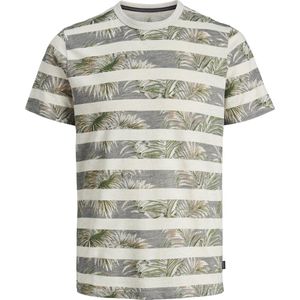 Jack & Jones - JPRDUSTIN BLU - T-Shirt - Rainy Day - Korte Mouw - Grijze Strepen en Bladeren Print